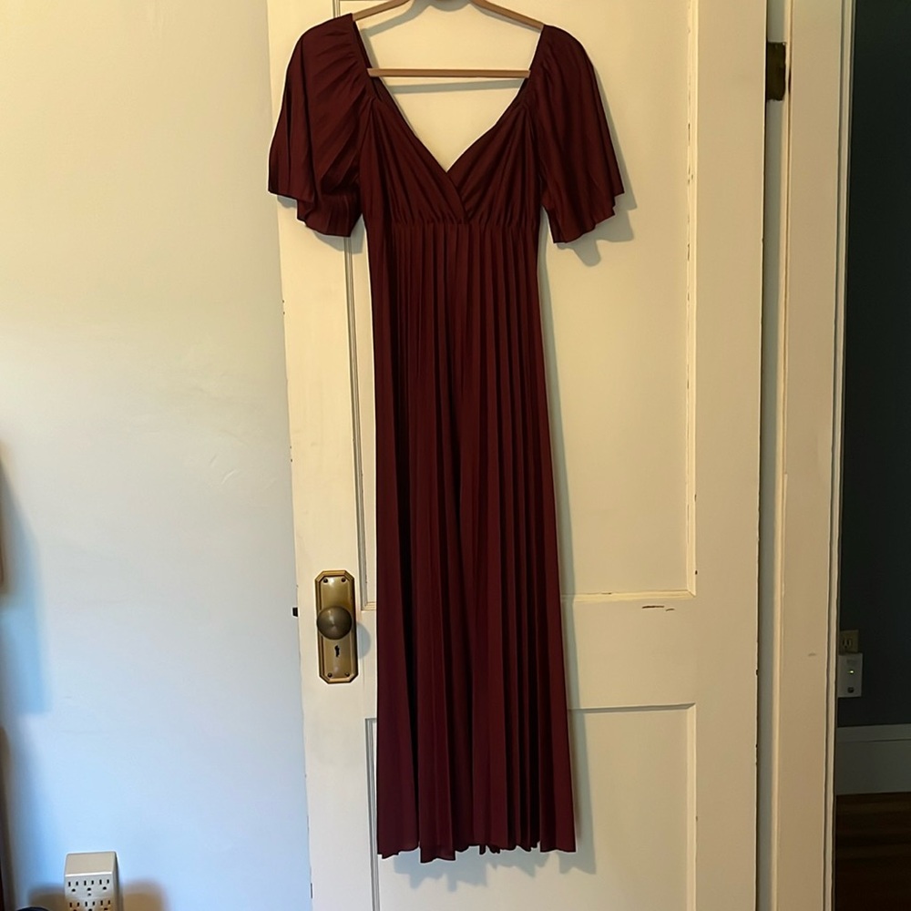ASOS DESIGN pleated twist back cap sleeve maxi dress in Oxblood